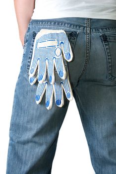 Close up of repairman back isolated on white