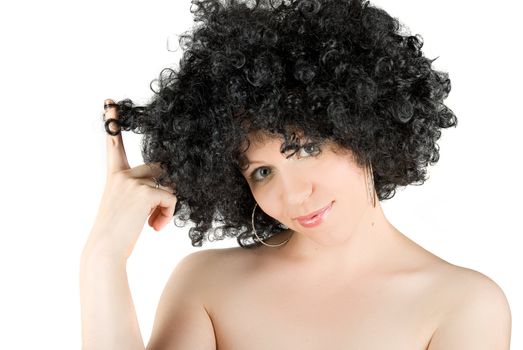 Beautiful young frizzy woman isolated over white background
