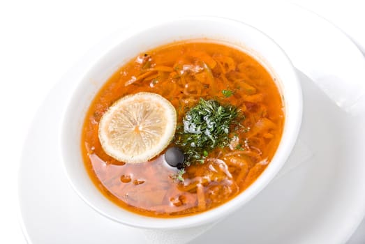 Solyanka soup isolated on white background



