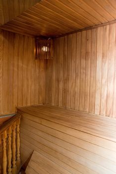 Photo of the wooden steam room sauna 
