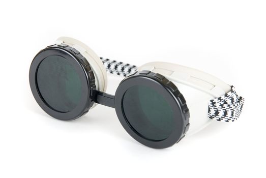 Working safety glasses close-up isolated on white background