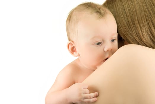 mother with her baby isolated on a white background