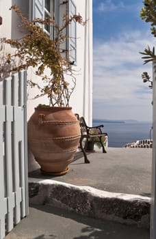 Entrance to the house with Caldera view in Santorini island