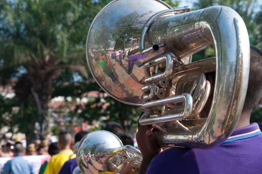 young musicians in wind blow band