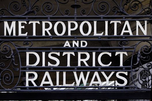 Metropolitan and district railways sign in London, UK