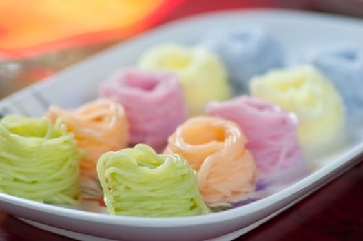 colorful of Thai vermicelli eaten with curry