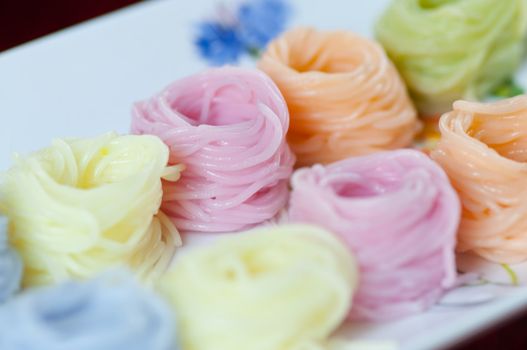 colorful of Thai vermicelli eaten with curry