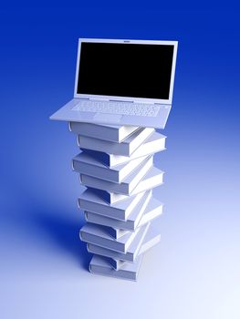 A Laptop with books. 3D rendered illustration.  