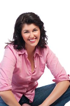 Young smiling woman in red shirt