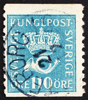 SWEDEN - CIRCA 1920: a stamp printed in the Sweden shows Crown and Post Horn, circa 1920