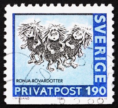 SWEDEN - CIRCA 1987: a stamp printed in the Sweden shows Ronja Rovardotter, Illustration from Children�s Novel by Astrid Lindgren, circa 1987