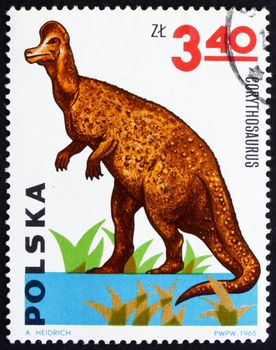 POLAND - CIRCA 1965: a stamp printed in the Poland shows Corythosaurus, Dinosaur, circa 1965