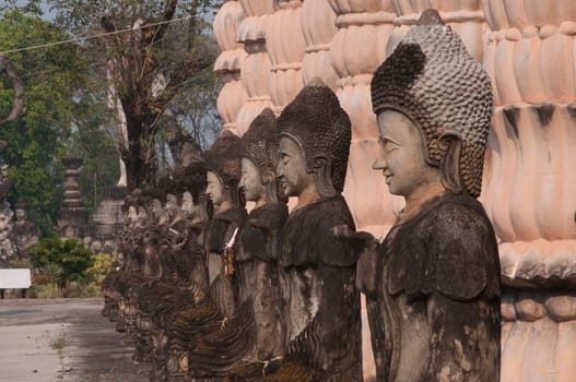 Ancient Buddha in Sala Kaew Ku, - Thai temple in hindu style, Nhongkhai Province Thailand 