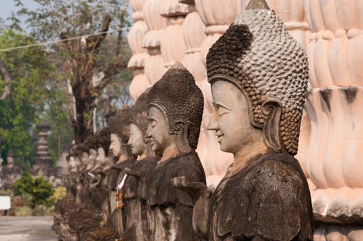 Ancient Buddha in Sala Kaew Ku, - Thai temple in hindu style, Nhongkhai Province Thailand 
