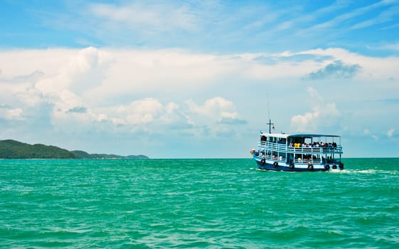 wooden ferry boat in thailand