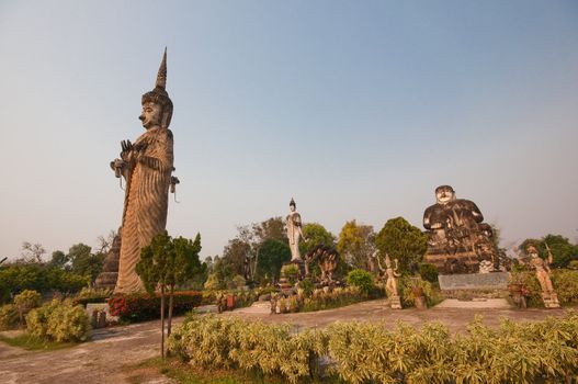 stucco ancient architecture in Sala Kaew Ku - Thai temple in hindu style, Nhongkhai Province Thailand 