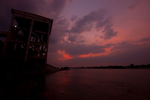sunset at mekong river, thailand and laos