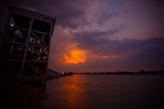 sunset at mekong river, thailand and laos