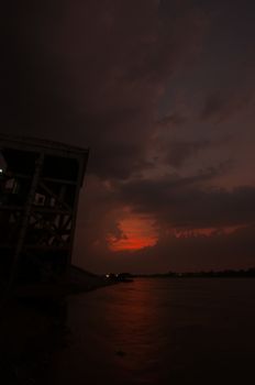 sunset at mekong river, thailand and laos