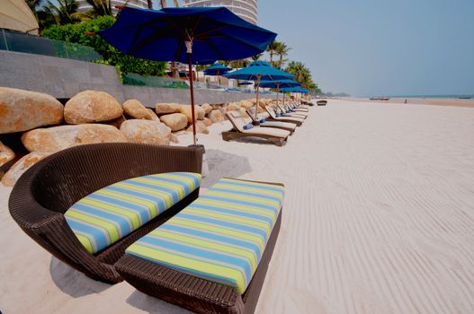 beach chairs locate on Hua Hin beach in Thailand