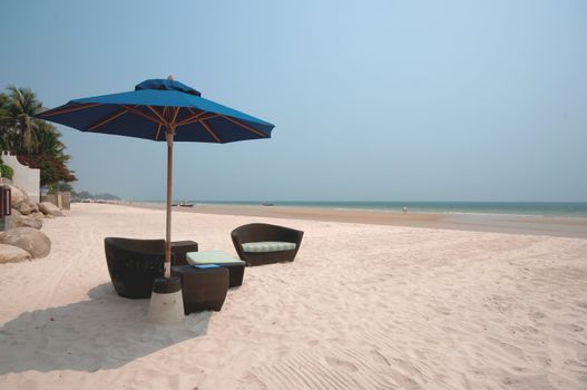 beach chairs locate on Hua Hin beach in Thailand