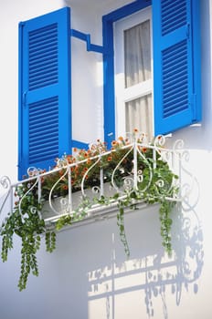 blue vintage windows in Greek Style