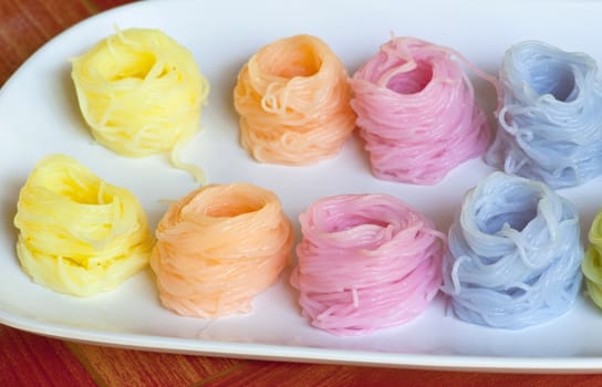 colorful of Thai vermicelli eaten with curry 