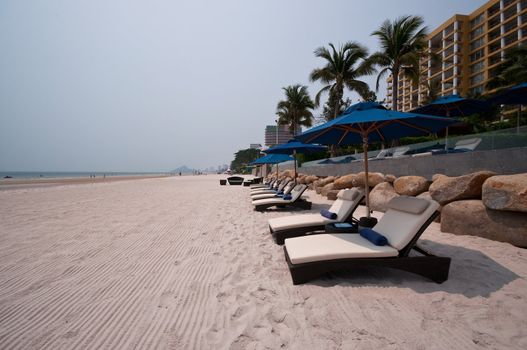 beach chairs locate on Hua Hin beach in Thailand