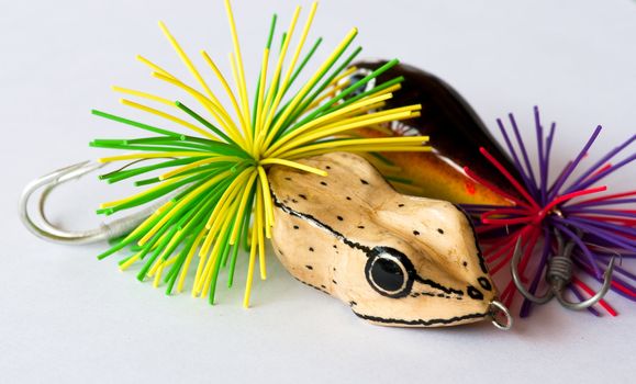 colorful fishing lures on white background