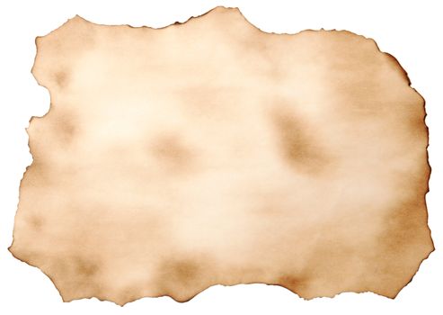 Old scorched paper sheet isolated