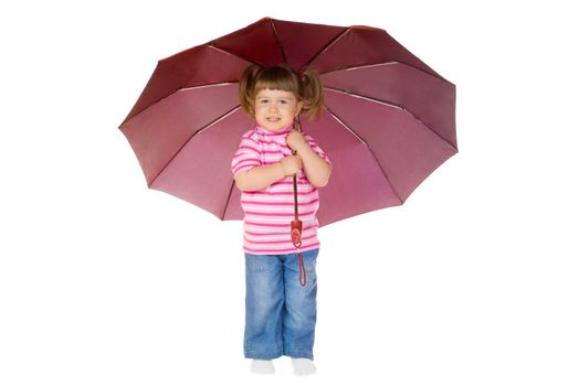 Little funny girl with umbrella isolated