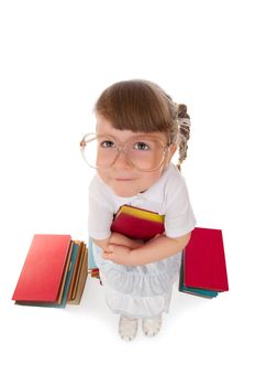 Funny little girl with book isolated