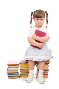 Little girl with books isolated