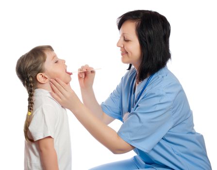 Doctor check throat of little girl