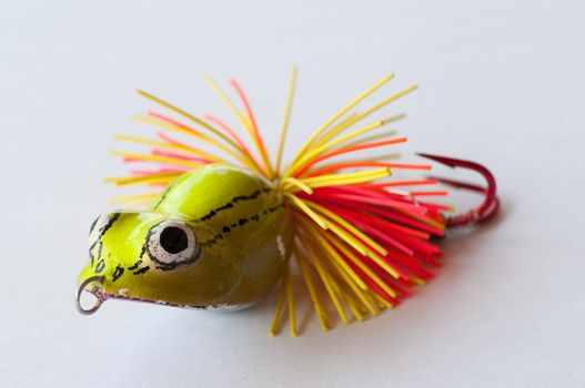 colorful fishing lures on white background