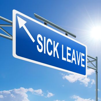 Illustration depicting a highway gantry sign with a sick leave concept. Blue sky background.