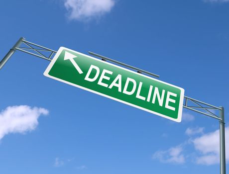 Illustration depicting a highway gantry sign with a deadline concept. Blue sky background.