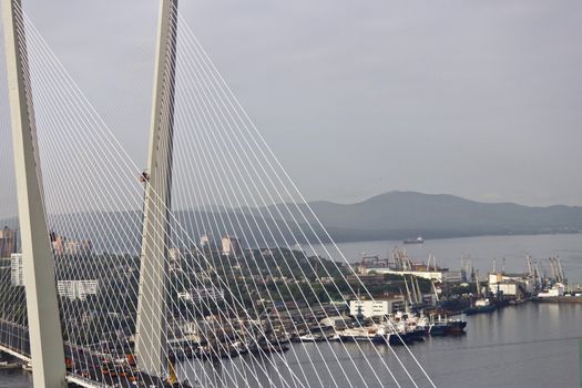 The constructed bridge through a bay the Golden Horn in Vladivostok