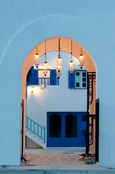 vintage light lamp on the wall in greek style