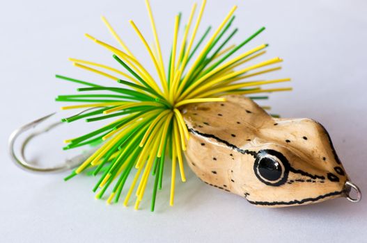 colorful fishing lures on white background