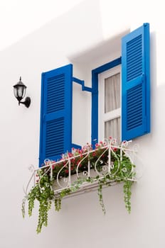 blue vintage windows in Greek Style