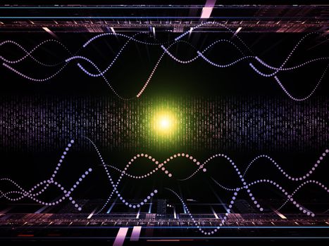 Background design of fractal grids, lights  and technological elements on the subject of science, computing and modern technologies