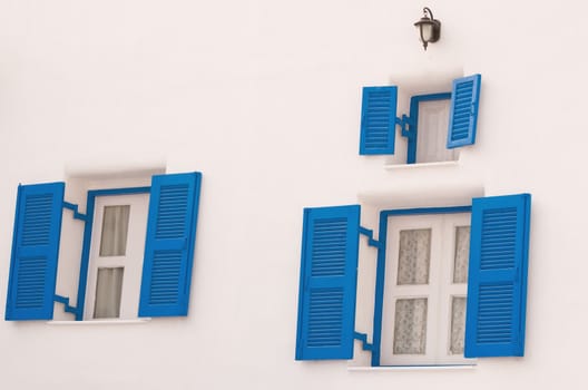 blue vintage windows in Greek Style