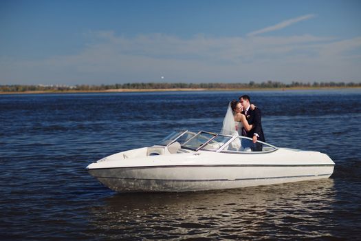 happy couple on the yacht