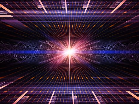 Composition of  fractal grids, lights  and technological elements to serve as a supporting backdrop for projects on science, computing and modern technologies