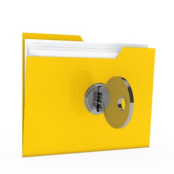 yellow data folder with paper key close