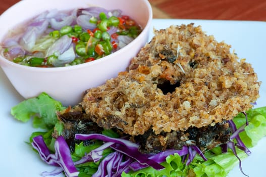 dish of Thai food, Yum Pla-duke Fu