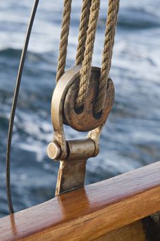 Pulley attached to the ship's deck, against sea water