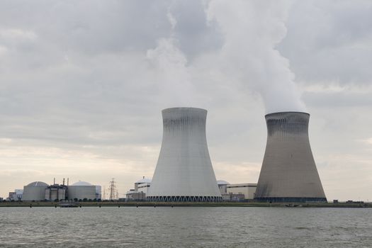 Cooling towers of doel nuclear station near Antwerpen, Belgium