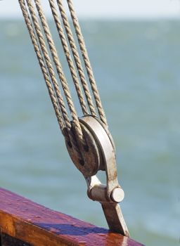 Pulley attached to the ship's deck, against sea water